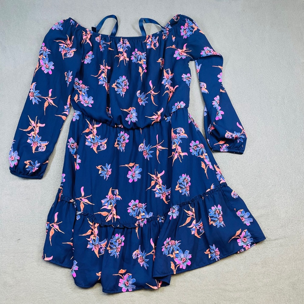 Floral Free State Navy Blue Off Shoulder Long Sleeve Dress - Size Small